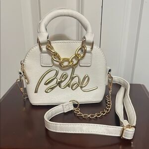Bebe White Gold Mini TopHandle convertible Crossbody Bag Chain Accents Y2K style